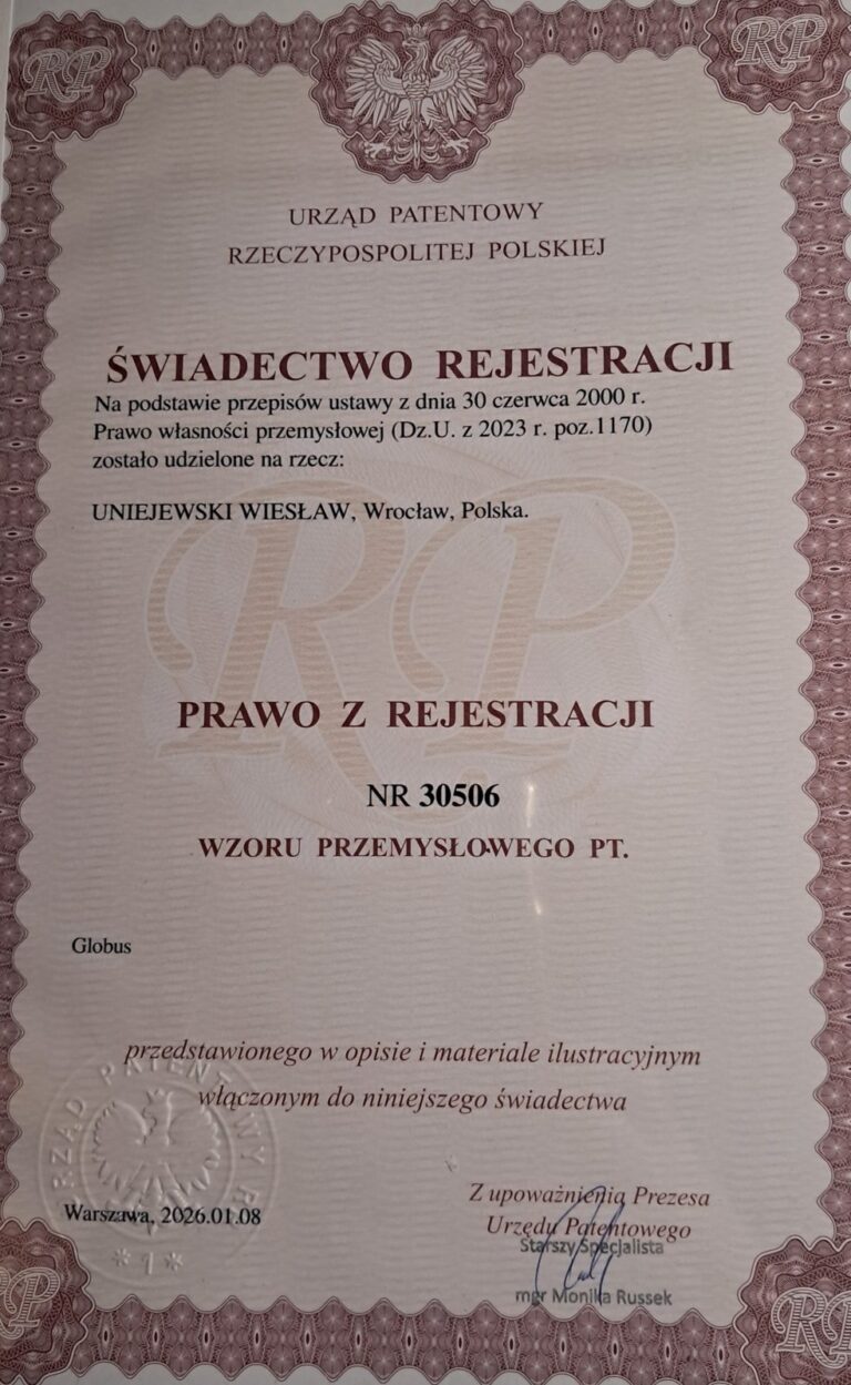 Świadectwo rejestracji wzoru przemysłowego nr 30506